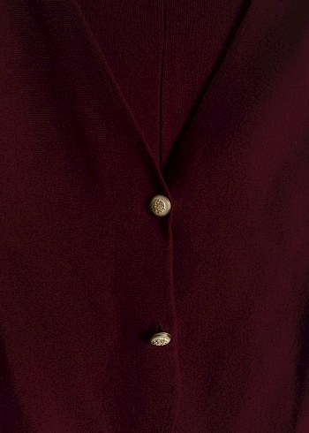 Bordo Düğmeli Midi Yün hırka - Görsel 3