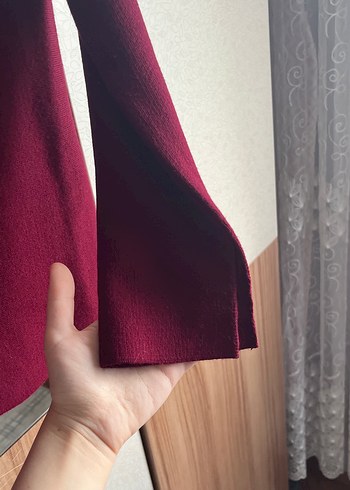 Bordo Düğmeli Midi Yün hırka - Görsel 4