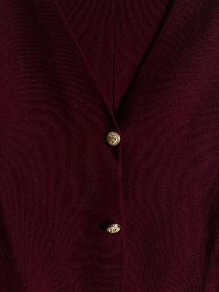 Bordo Düğmeli Midi Yün hırka - Görsel 3