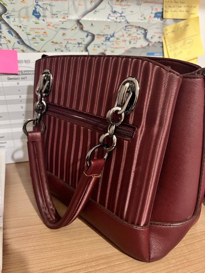 Bordo Deri Kadın Çanta - Görsel 3