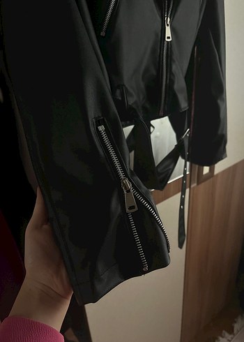 Siyah Deri Biker Ceket - Görsel 3