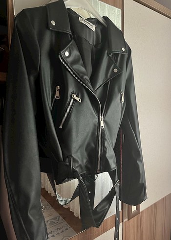 Siyah Deri Biker Ceket - Görsel 4