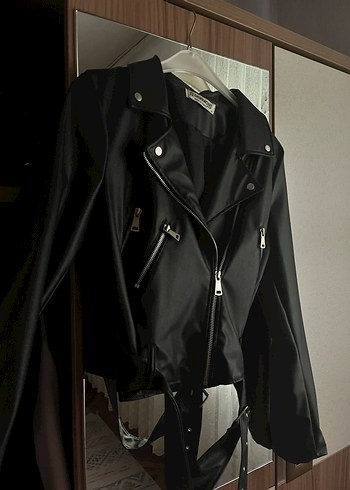 Siyah Deri Biker Ceket - Görsel 2