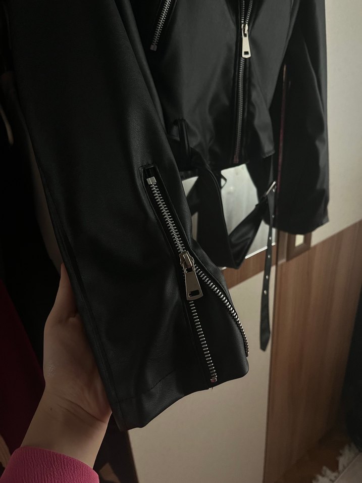 Siyah Deri Biker Ceket - Görsel 3