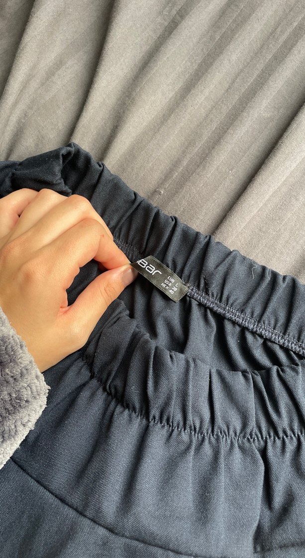 lacivert  Keten Fırfırlı Midi Etek - Görsel 3