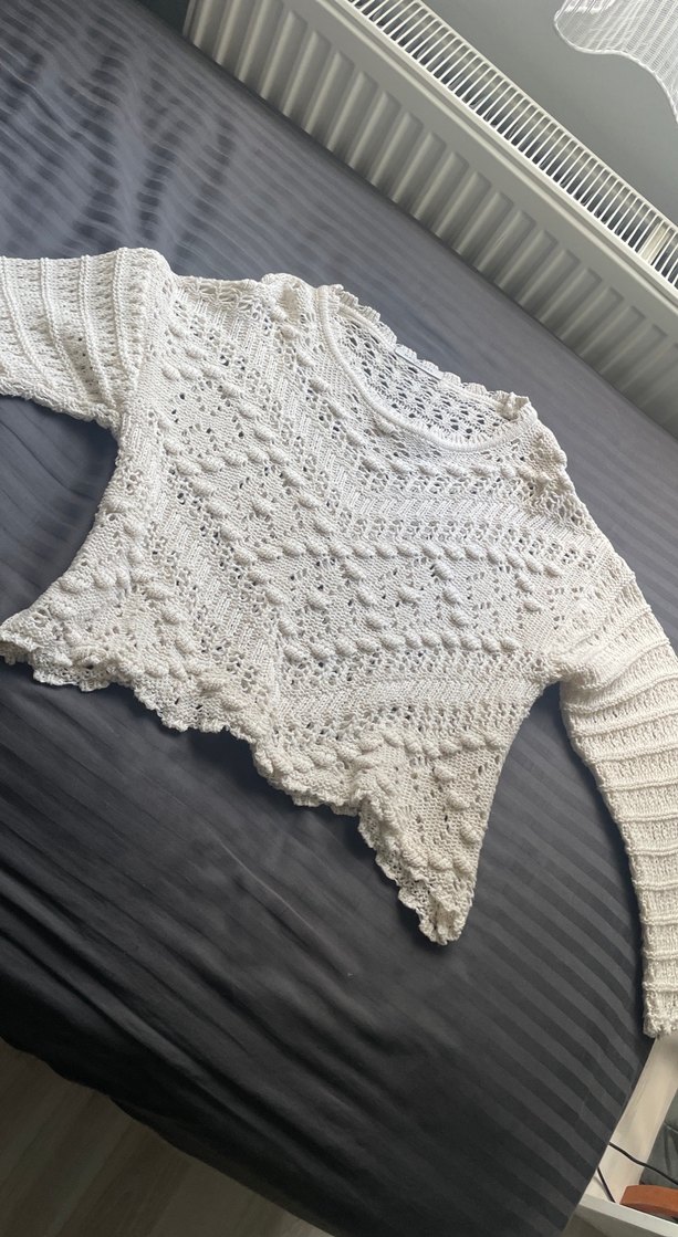 Bohem Beyaz Örgü Kadın Kazak - Görsel 4