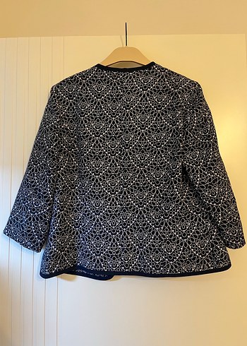 On Fashion Nakışlı Mavi Kadın Ceket