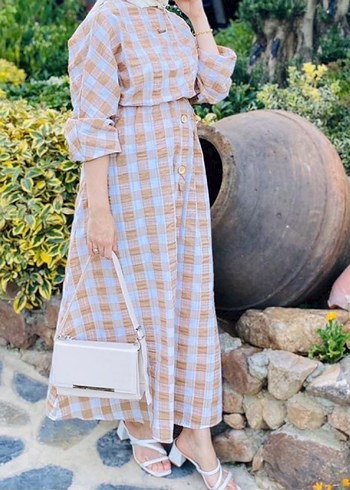 Bej Uzun Bağcıklı Günlük Elbise - Görsel 2