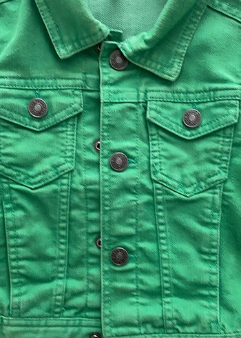 Kız Çocuk Yeşil Düğmeli Denim Ceket - Görsel 2