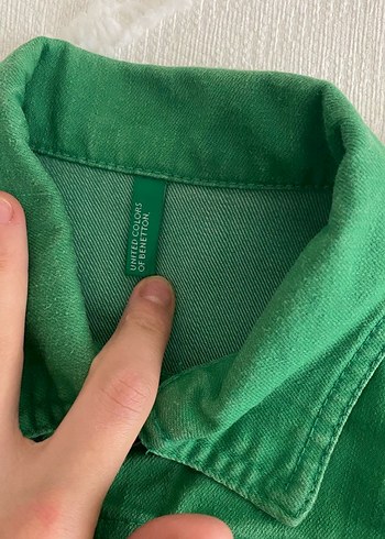 Kız Çocuk Yeşil Düğmeli Denim Ceket - Görsel 4