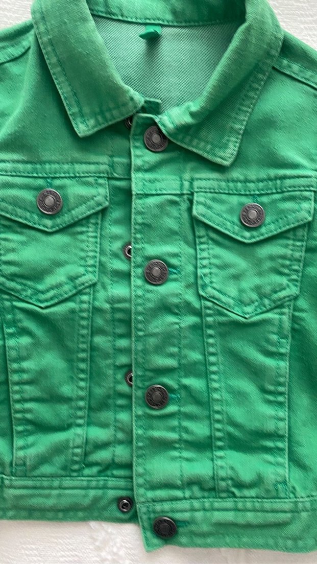 Kız Çocuk Yeşil Düğmeli Denim Ceket - Görsel 2
