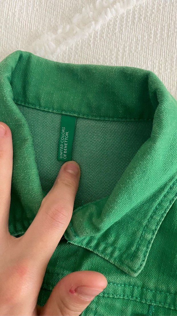 Kız Çocuk Yeşil Düğmeli Denim Ceket - Görsel 4