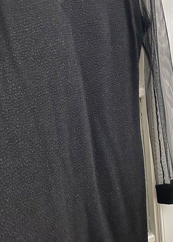 Siyah V Yaka Uzun Kollu Midi Gotik abiye Elbise - Görsel 2