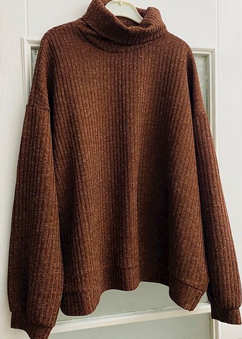 Kahverengi  Triko etekli takım kendinden simli kadın - Görsel 2