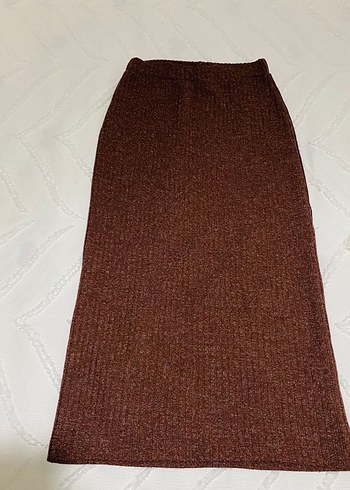 Kahverengi  Triko etekli takım kendinden simli kadın - Görsel 3