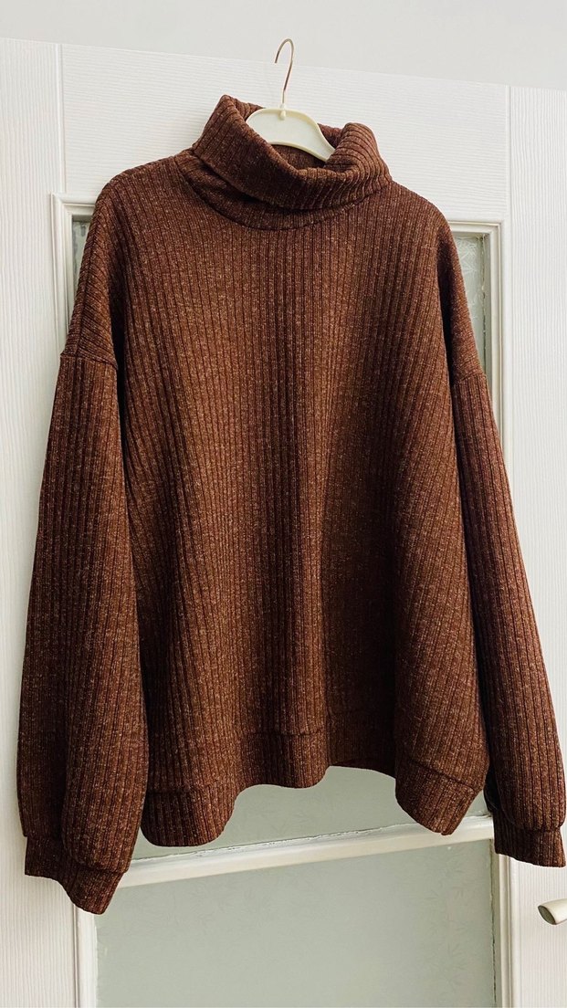 Kahverengi  Triko etekli takım kendinden simli kadın - Görsel 2