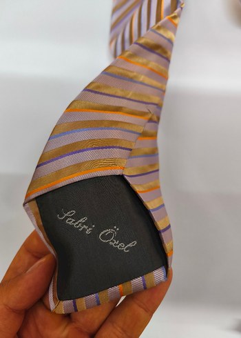 Sabri Özel Erkek Bej Gri Çizgili Kravat - Görsel 5