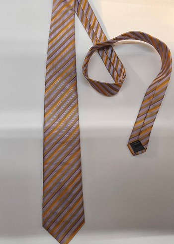 Sabri Özel Erkek Bej Gri Çizgili Kravat - Görsel 2