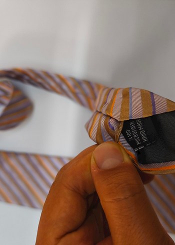 Sabri Özel Erkek Bej Gri Çizgili Kravat - Görsel 3