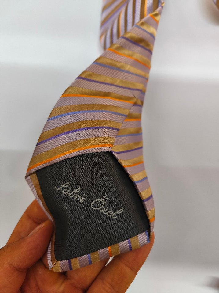 Sabri Özel Erkek Bej Gri Çizgili Kravat - Görsel 5