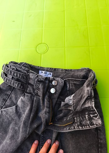 Bershla Kadın Gri Bol Kesim Denim Pantolon - Görsel 8