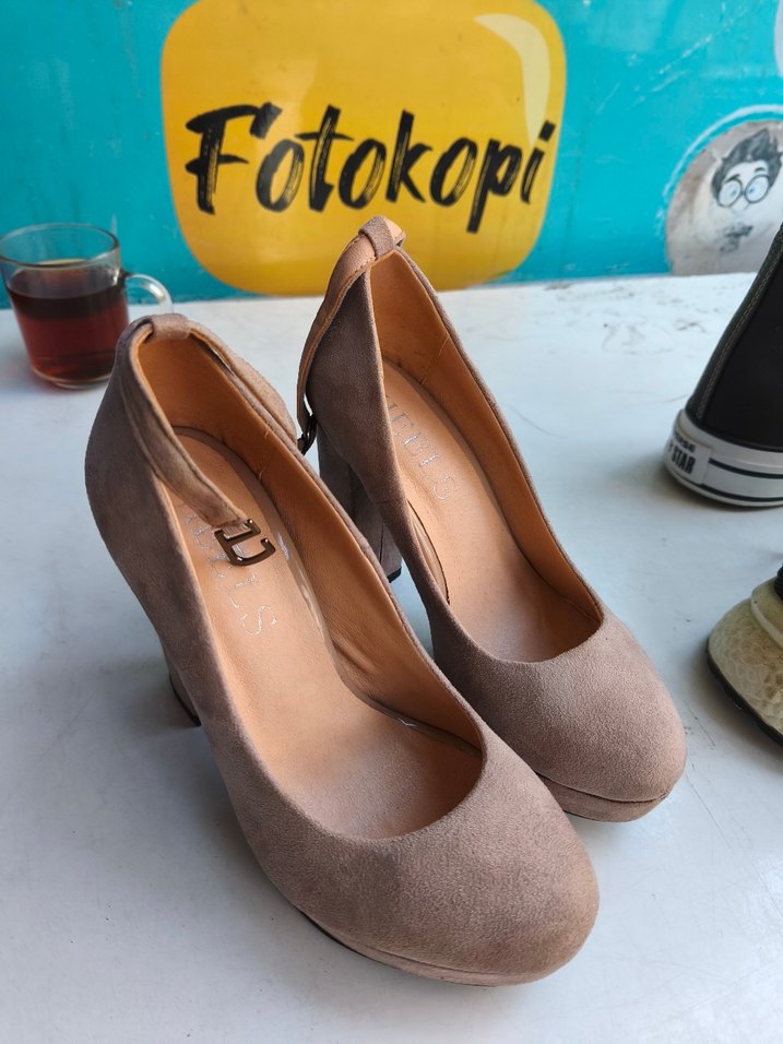 Bej Süet Platform Topuklu Kadın Ayakkabı HEELS MARKA - Görsel 2