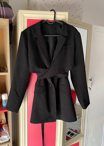 38 Beden Kemerli Siyah Kadın Blazer Ceket