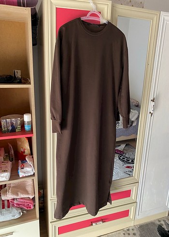 Kahverengi Uzun Kollu Salaş Kadın elbise