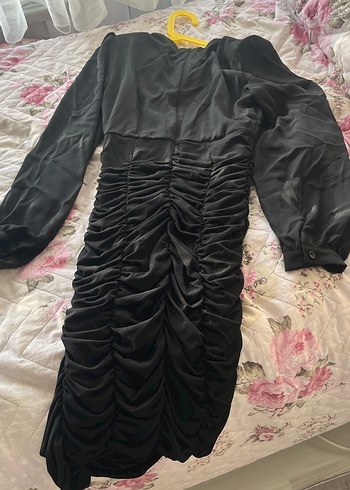 m Beden Uzun Kollu Siyah Gotik Drapeli Abiye Elbise