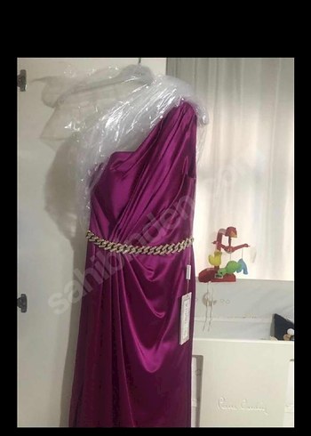 Parlak Mor Drapeli Uzun Abiye Elbise - Görsel 2