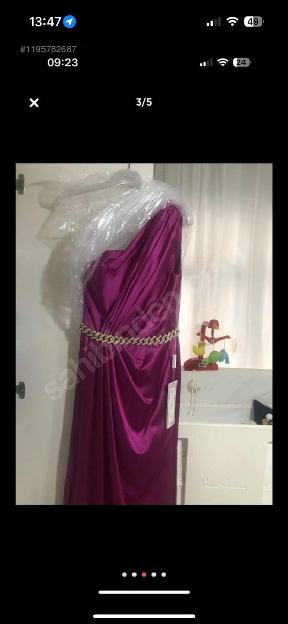 Parlak Mor Drapeli Uzun Abiye Elbise - Görsel 2