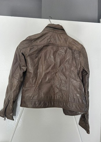 xs Beden Kahverengi Deri Biker Ceket