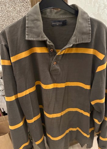 Mudo XL Gri Çizgili Uzun Kollu Polo Tişört