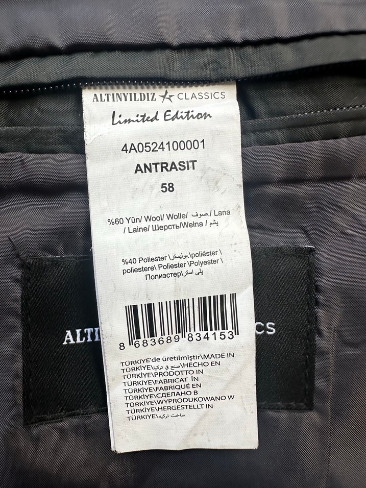 Altınyıldız 58 beden limited edition Grii Erkek Yün Kaban - Görsel 3