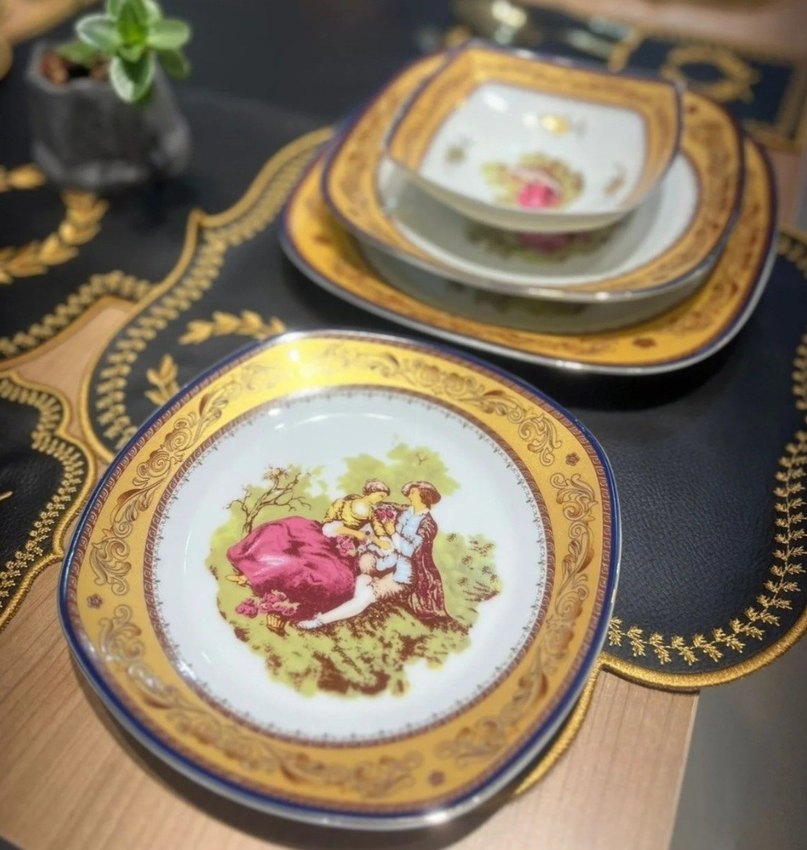 markizli antika desenli İran porseleni 24 parça kare - Görsel 2