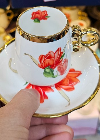 Çiçek Desenli Altın Detaylı Kahve Fincan Takımı - Görsel 2