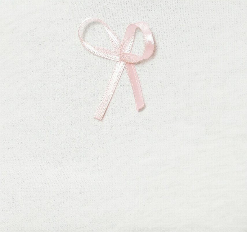 Fiyonk Detaylı Beyaz Kadın Kısa Kollu Tişört - Görsel 5