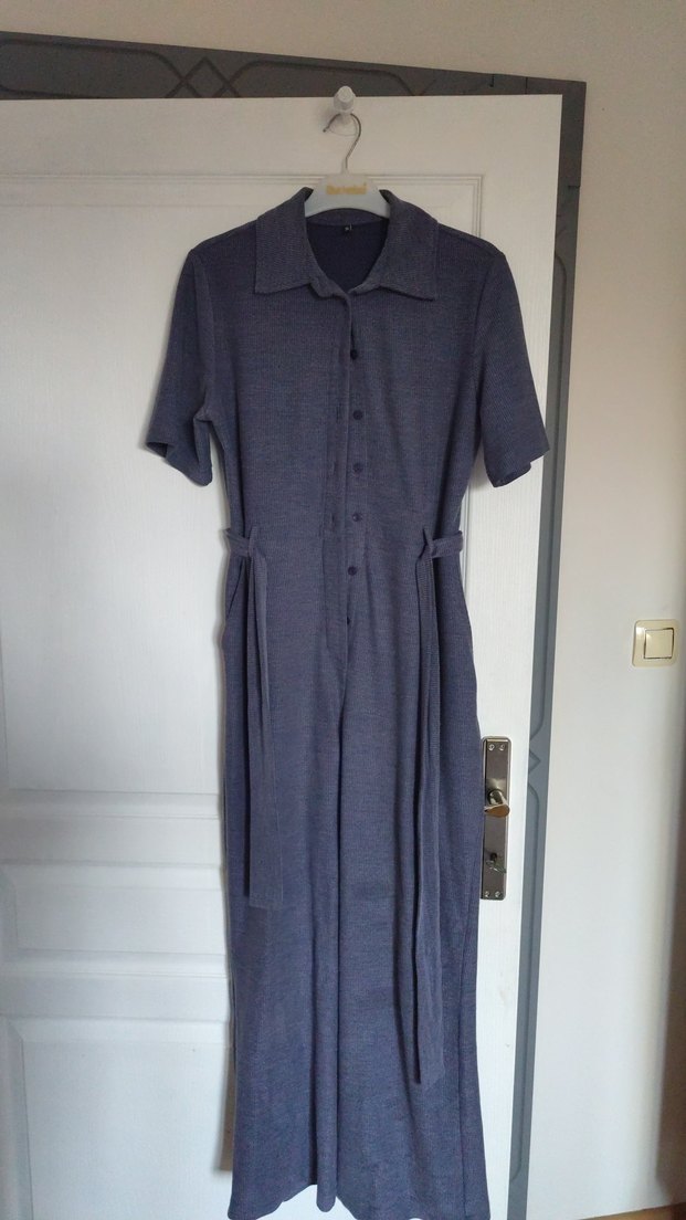 Gri Düğmeli polo yaka tulum - Görsel 3