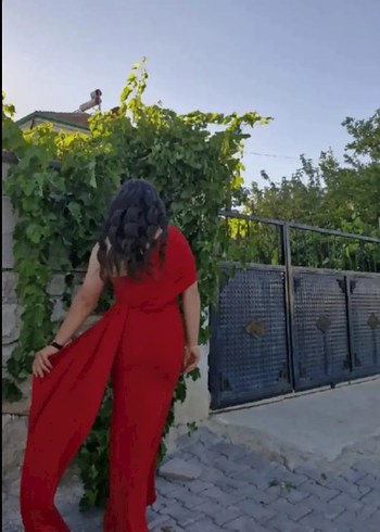 Kırmızı  Uzun Abiye Elbise - Görsel 4