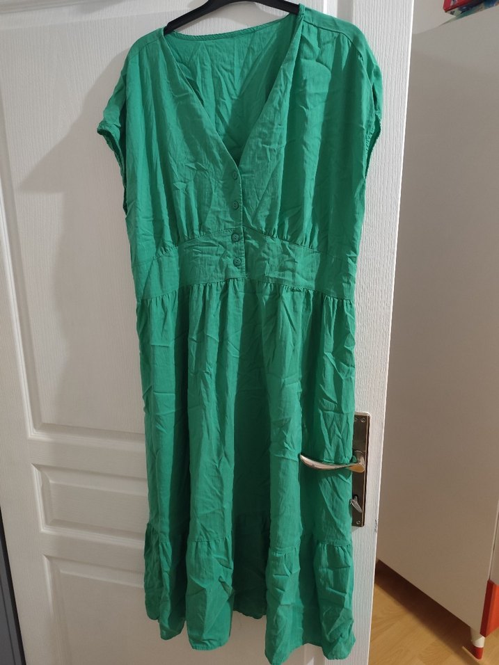 Yeşil  Uzun  Elbise - Görsel 3