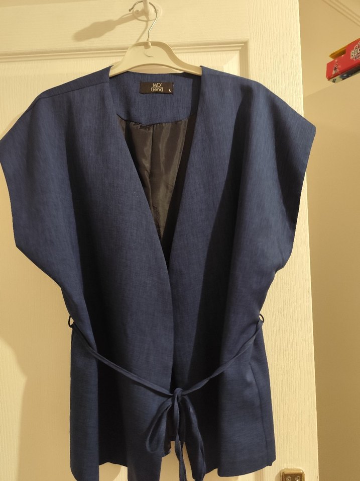 lacivert V Yaka Kemerli Kadın Takım - Görsel 2