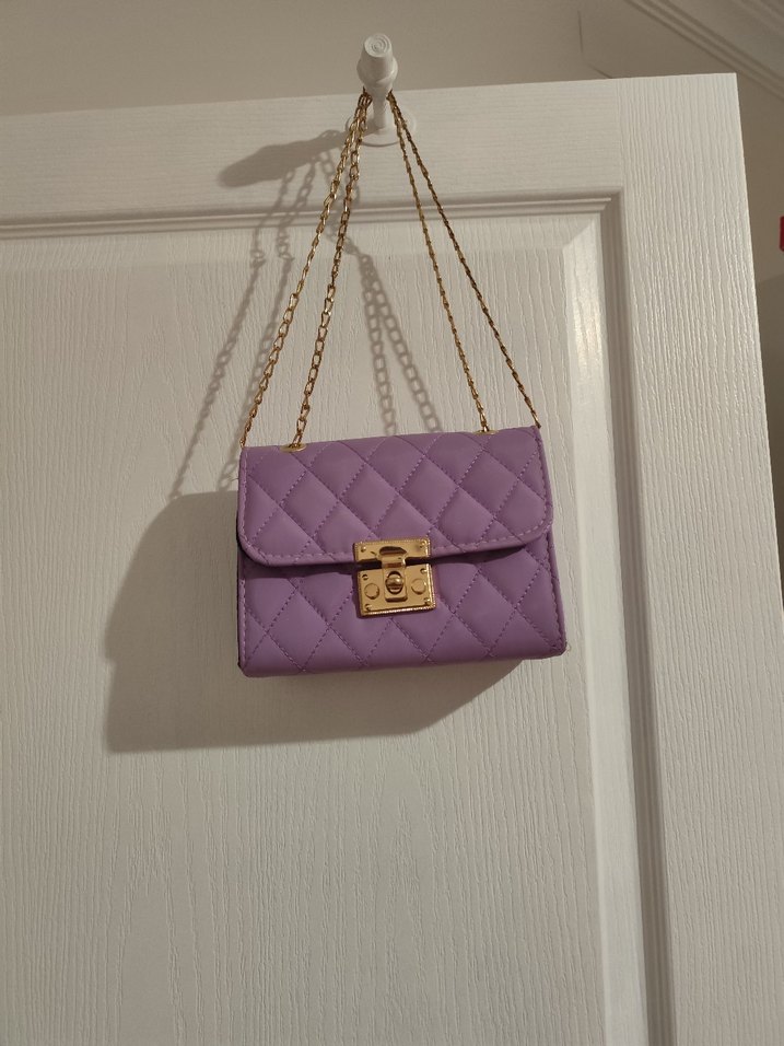 Zincir Detaylı Mor Deri Kadın Çanta - Görsel 2