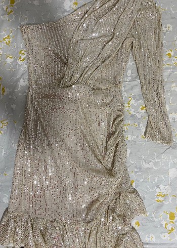 Bej Drapeli Mini paletli Abiye - Görsel 3