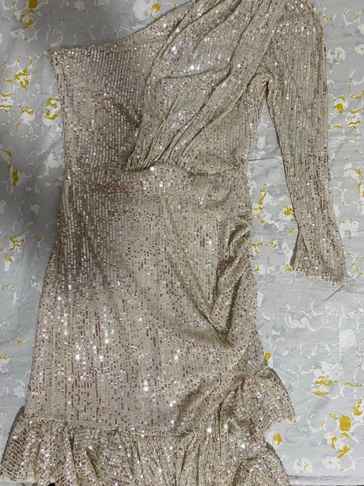 Bej Drapeli Mini paletli Abiye - Görsel 3