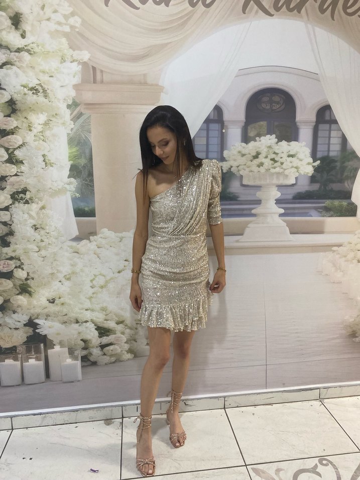 Bej Drapeli Mini paletli Abiye - Görsel 2