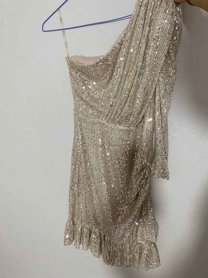 Bej Drapeli Mini paletli Abiye - Görsel 4