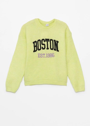 Sarı Uzun Kollu Örgü Kız Sweatshirt - Görsel 2