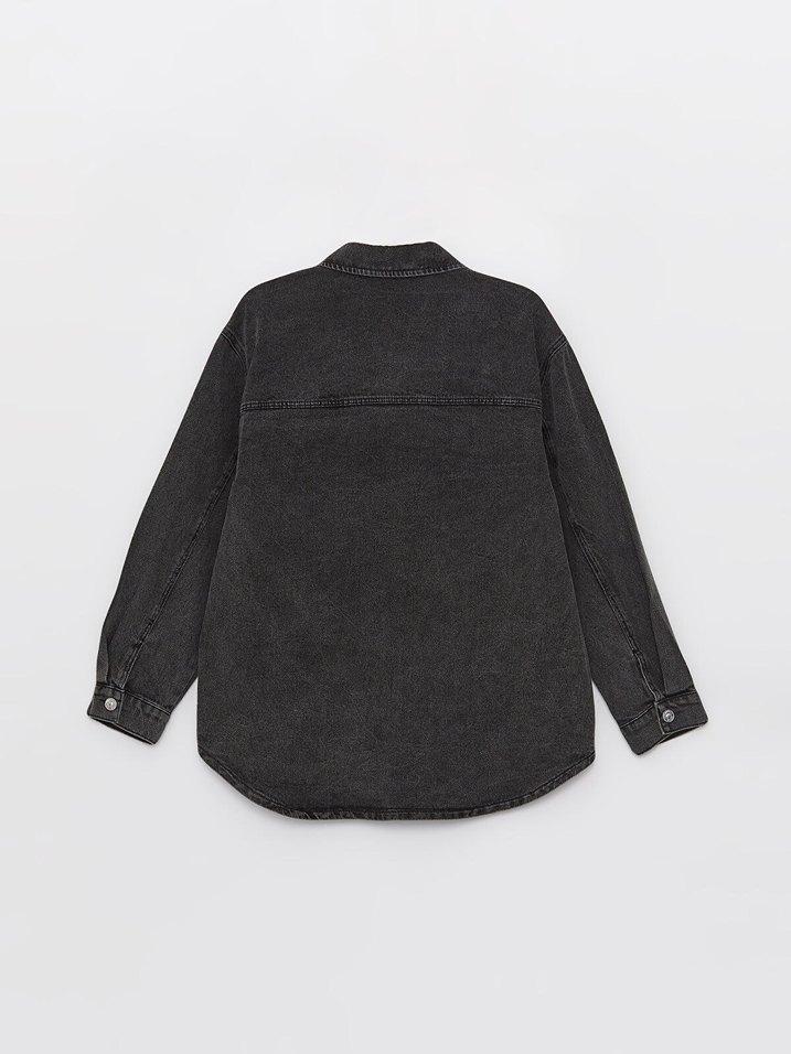 Düğmeli Siyah Kadın Denim Ceket - Görsel 3