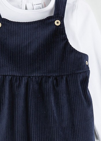 Kız Çocuk Pamuklu Düğmeli Beyaz Gömlekli Elbise - Görsel 4