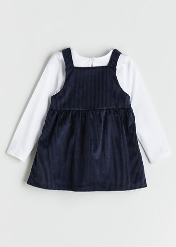 Kız Çocuk Pamuklu Düğmeli Beyaz Gömlekli Elbise - Görsel 2